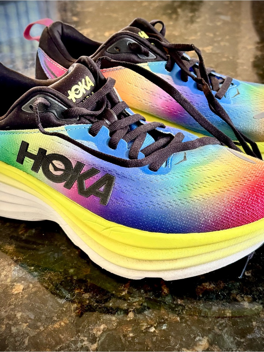Hoka Bondi 8 Rainbow Gradient Running Shoes